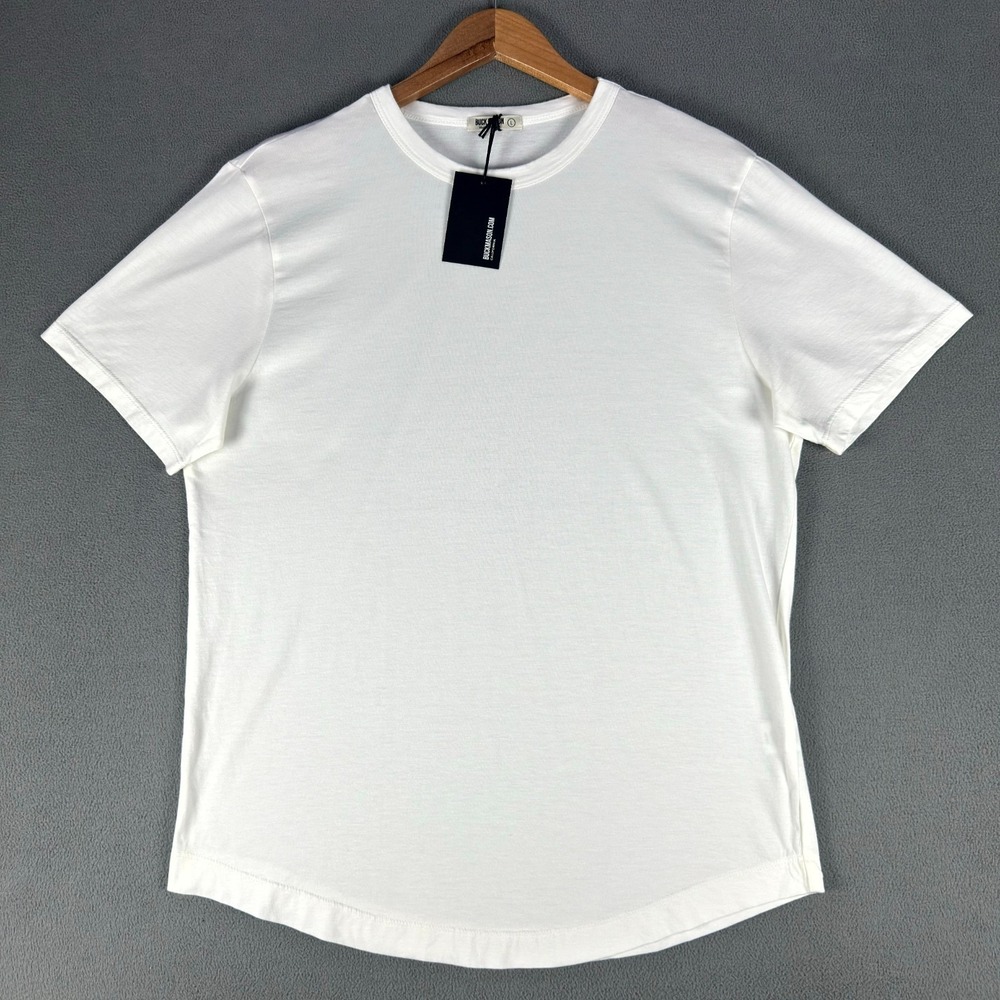Buck Mason Shirt Mens Large White Pima Cotton Curved Hem Basic Minimalist New